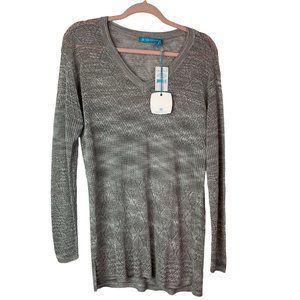 Tori Richard Pointelle Knit Tunic Sweater Gray Size Small Sheer